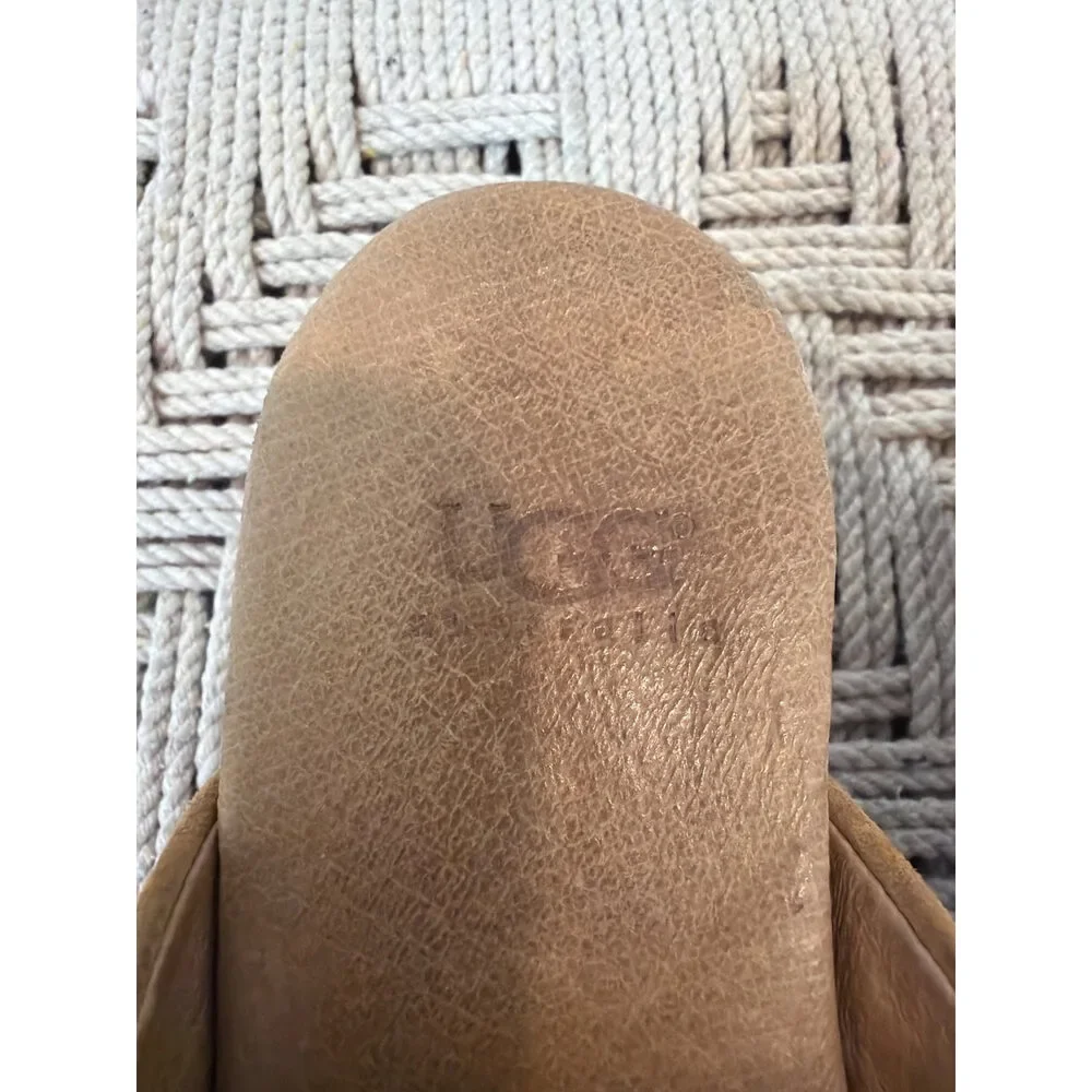 Ugg Studded Suede Platform Clogs Chestnut Wood Heel Size 6